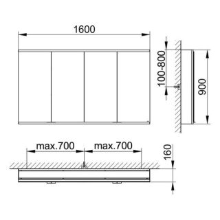 Зеркальный шкаф 160 см Keuco Royal Modular 800411161100500 серебристый